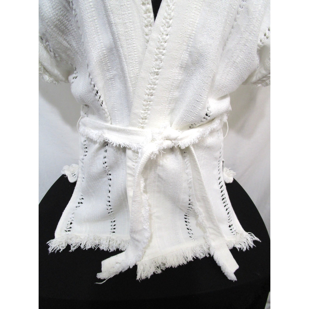 Vintage Handwoven Mexican White Belted Boho Wrap Shirt Women Sz M/L - Picture 9 of 13